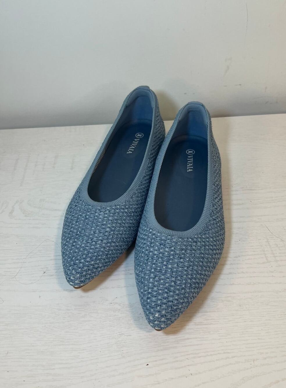 VIVALA Blue Knit Pointed-Toe Flats